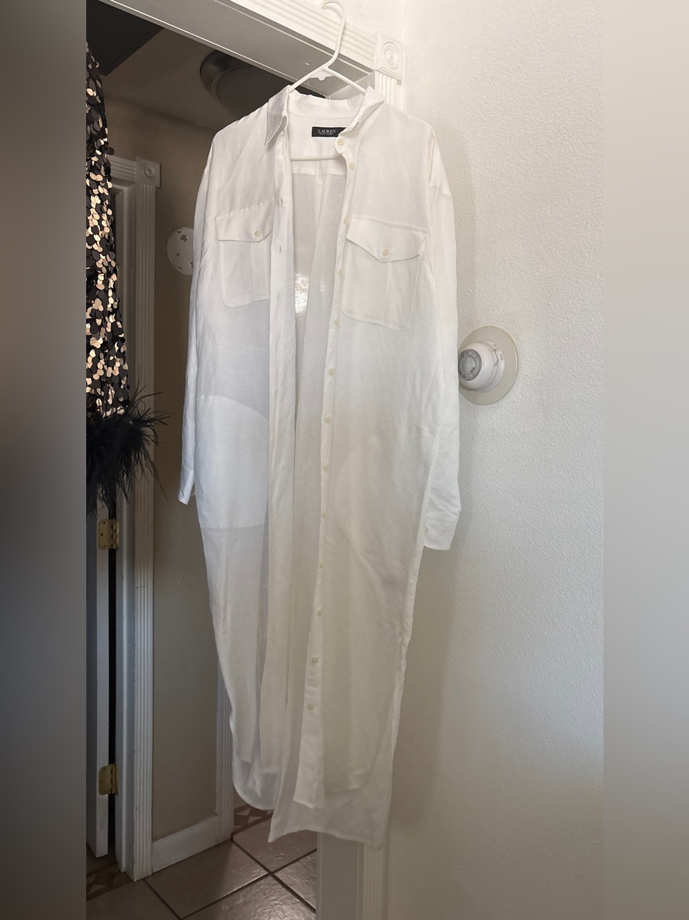Lauren Ralph Lauren White Linen Long Sleeve Maxi button up Dress